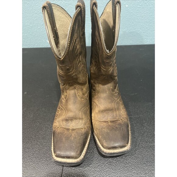 Ariat Brown Leather Cowboy Boots 4LR Youth Kids 10 Square Toe Western 10017313 - Picture 3 of 8